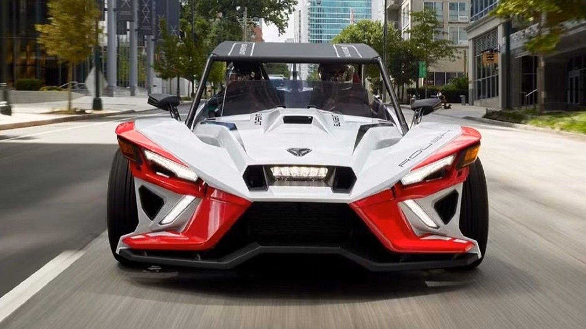 A driving Polaris Slingshot ROUSH Edition